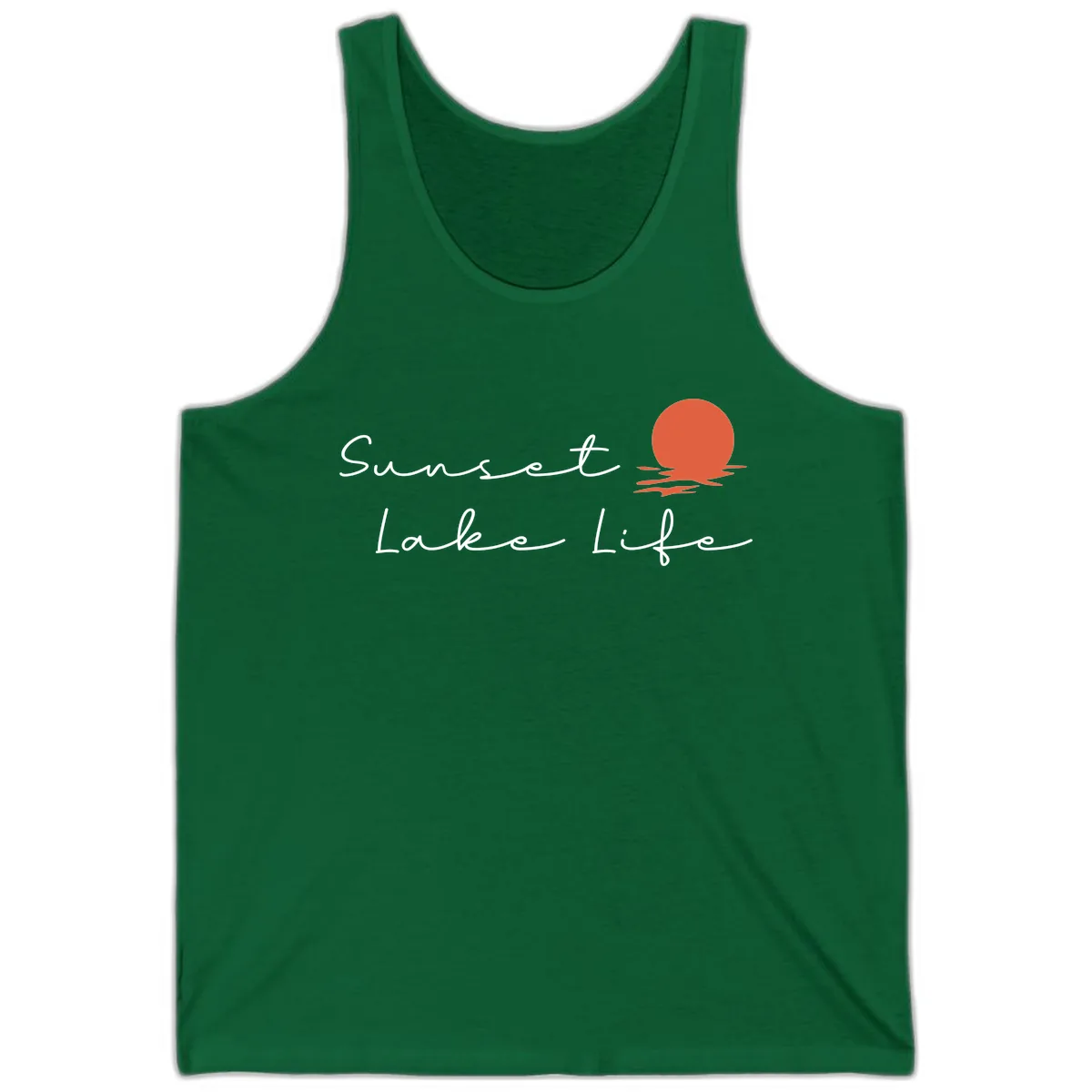 Sunset Lake Life Script Design Tank in Kelly
