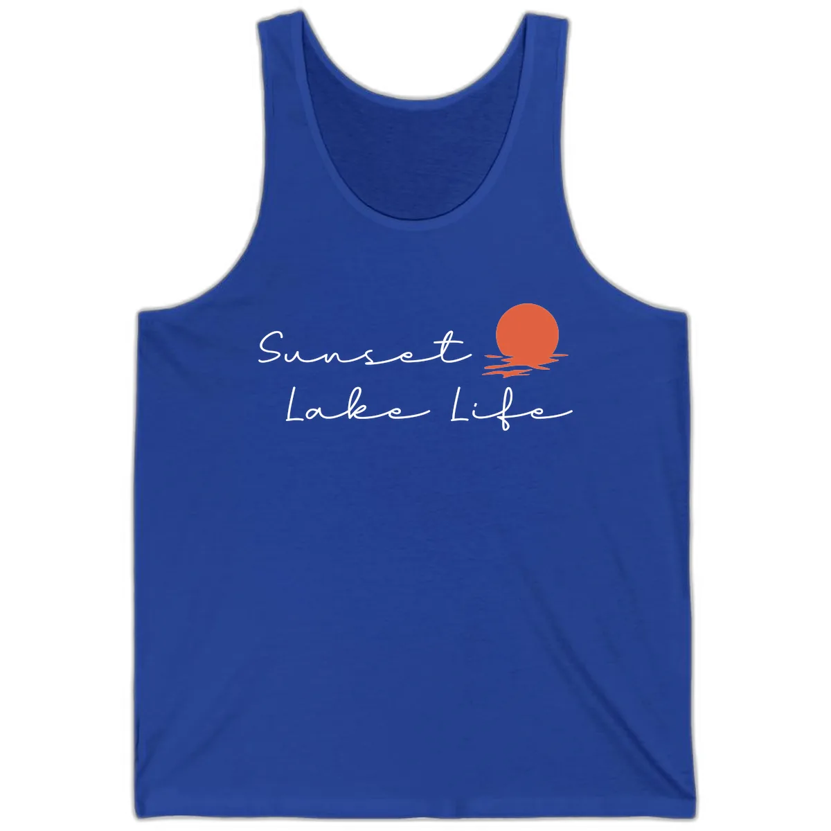 Sunset Lake Life Script Design Tank in True Royal