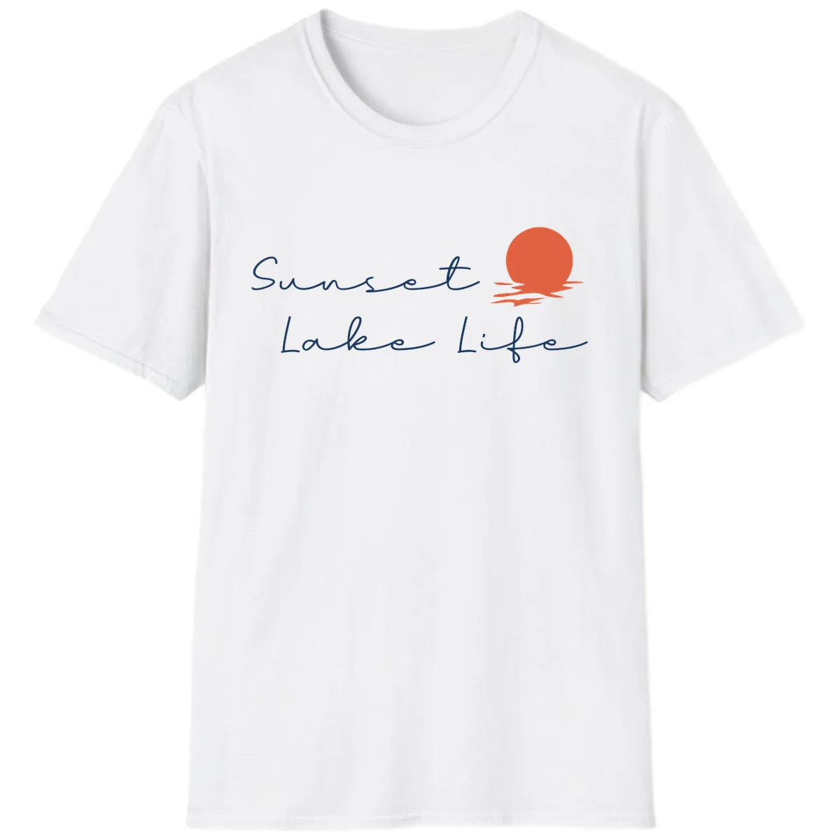Sunset Lake Life Script Design T-Shirt in White
