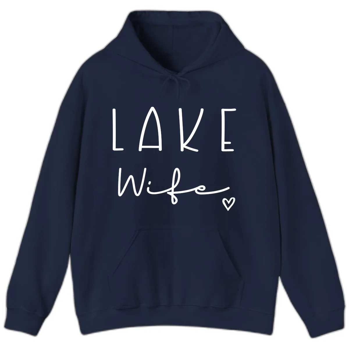 Lake Wife Typography Design Hoodie in Navy