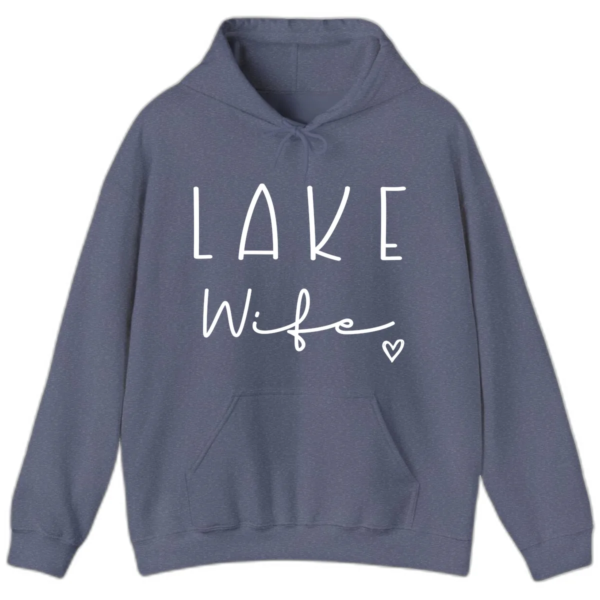 Lake Wife Typography Design Hoodie in Heather Navy