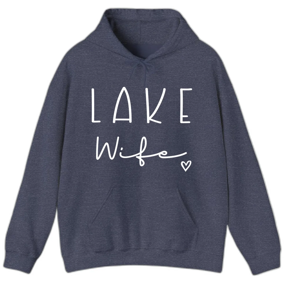 Lake Wife Typography Design Hoodie in Heather Sport Dark Navy