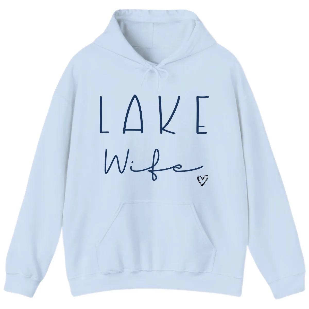 Lake Wife Typography Design Hoodie in Light Blue