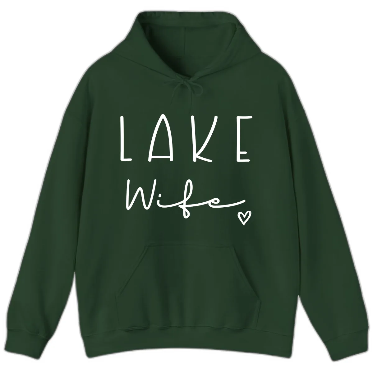 Lake Wife Typography Design Hoodie in Forest Green