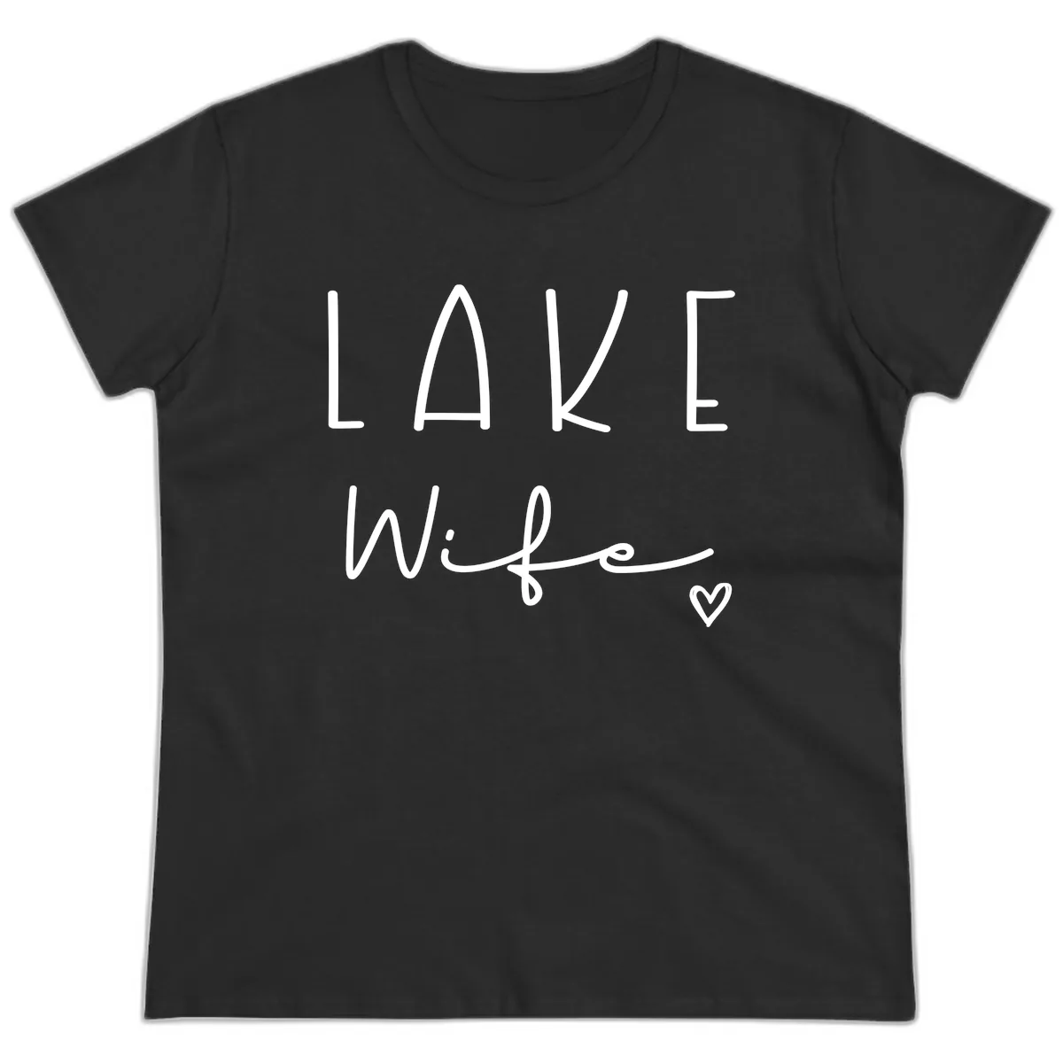 Lake Wife Typography Design Ladies Tee in Black