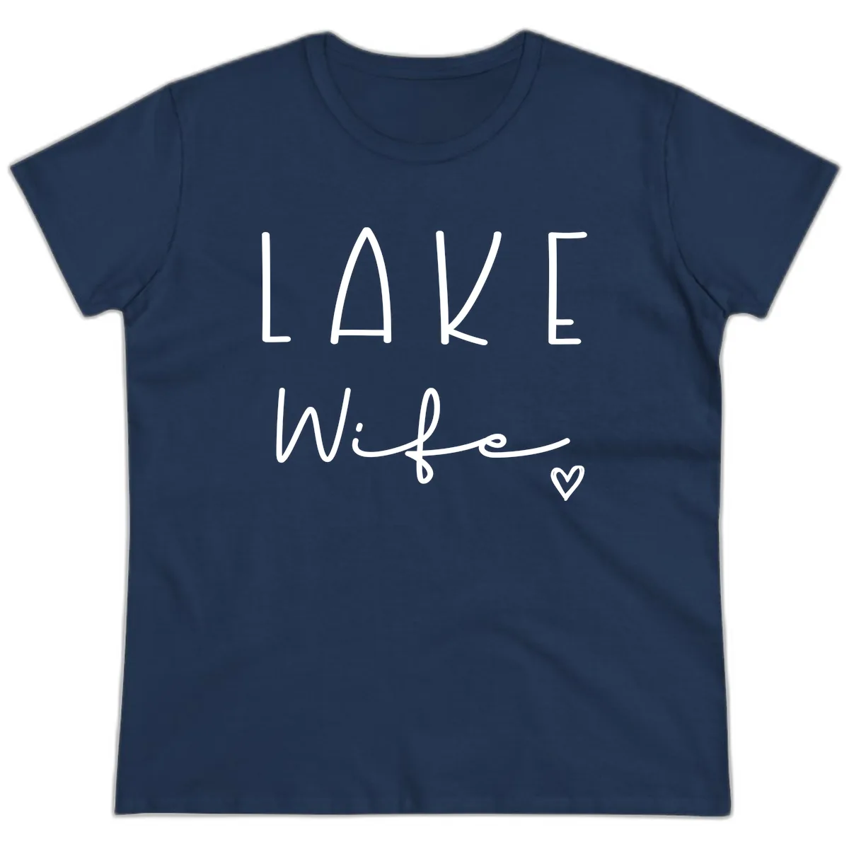 Lake Wife Typography Design Ladies Tee in Navy