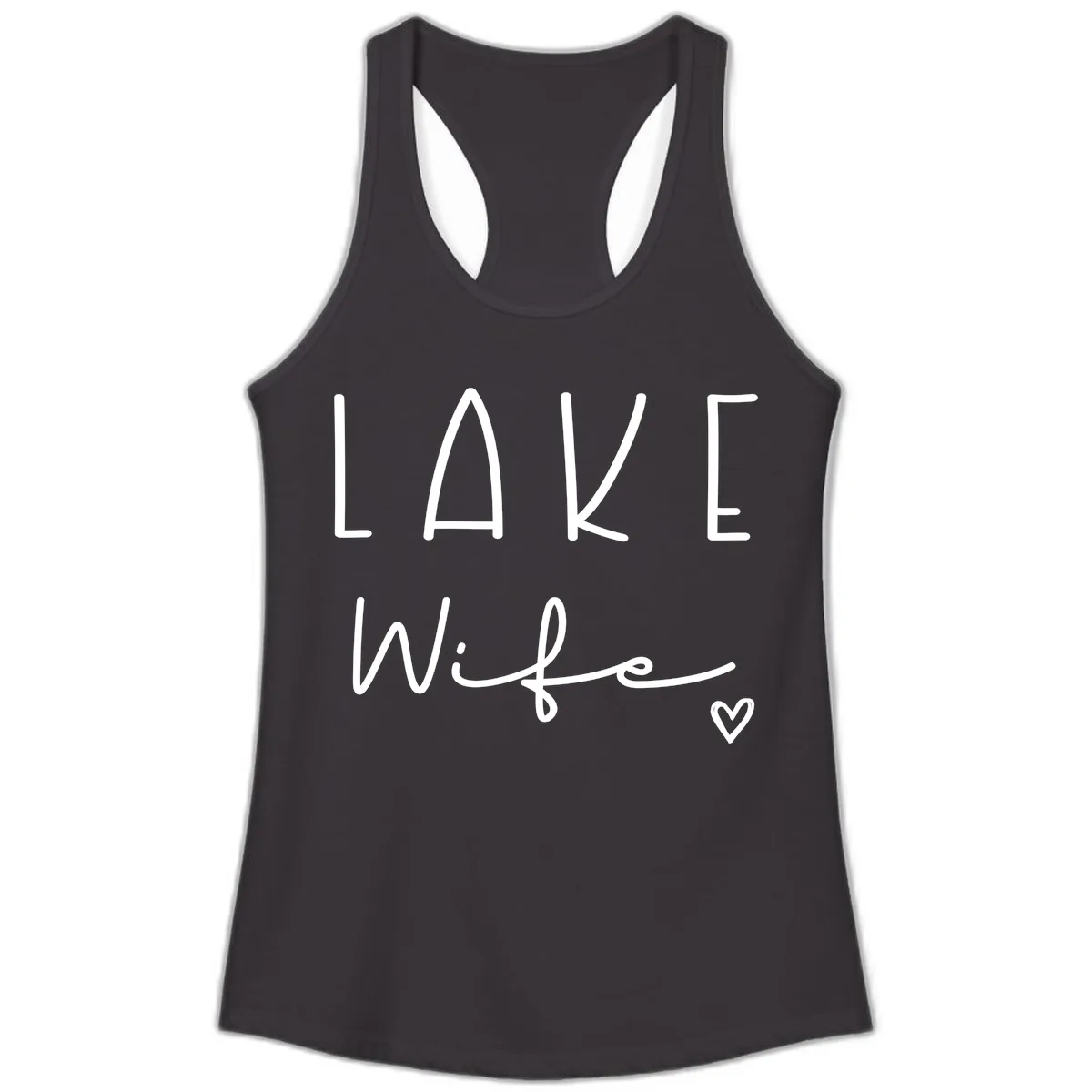 Lake Wife Typography Design Ladies Tank in Black