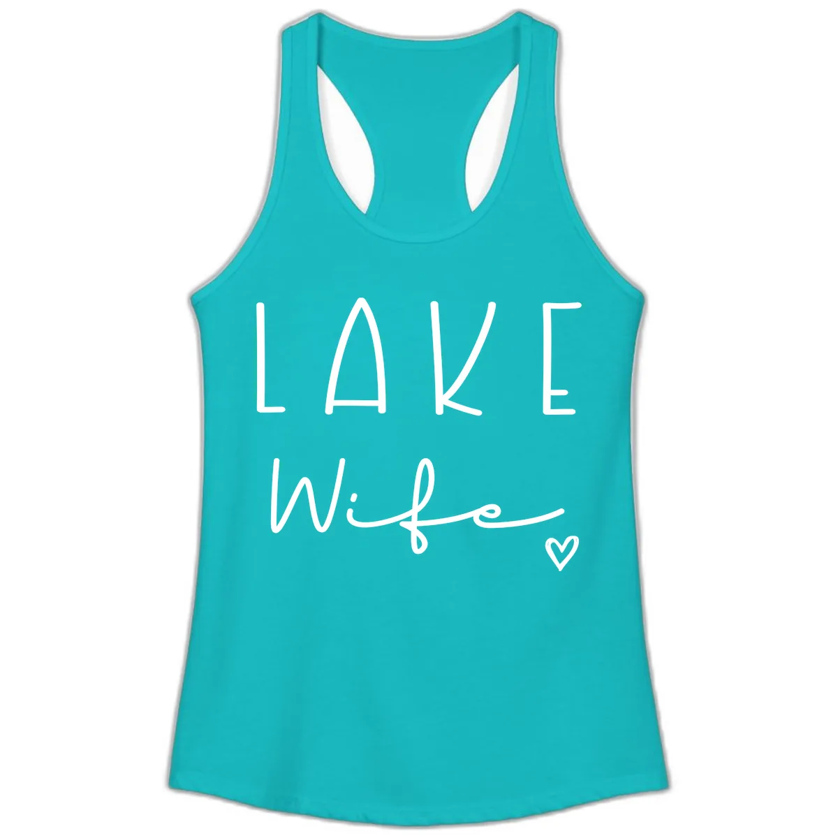Lake Wife Typography Design Ladies Tank in Tahiti Blue