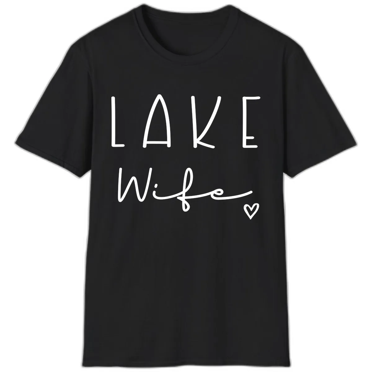 Lake Wife Typography Design T-Shirt in Black