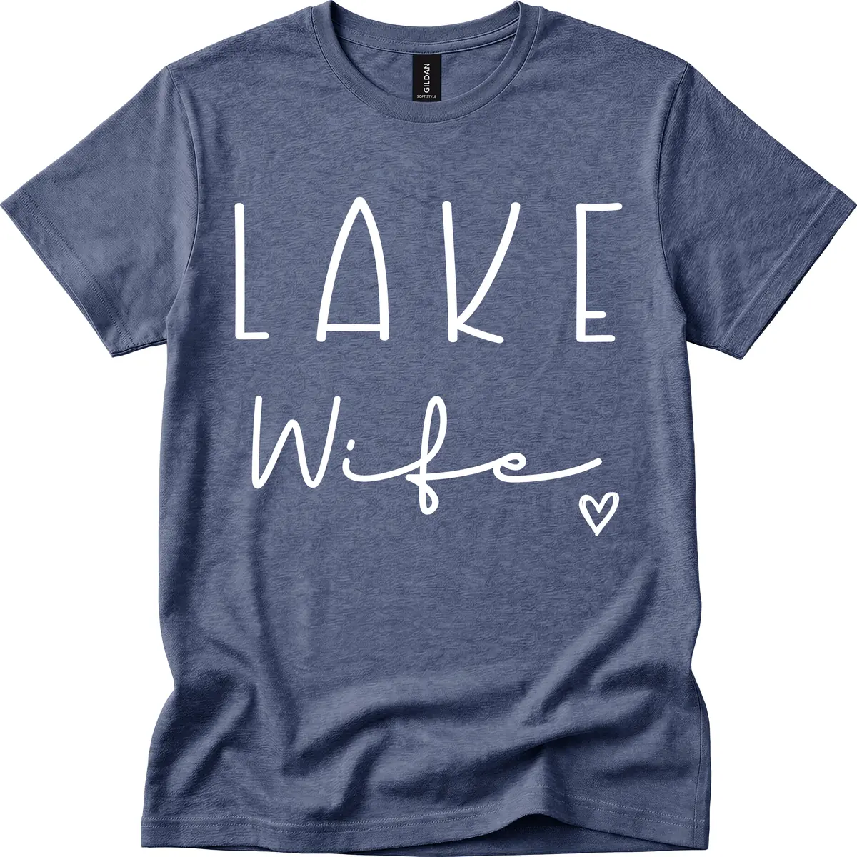 Lake Wife Typography Design T-Shirt in Heather Navy