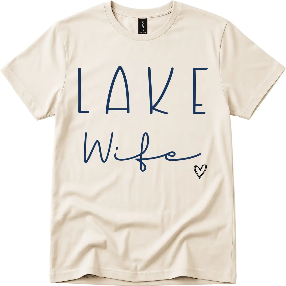Lake Wife Typography Design T-Shirt in Natural