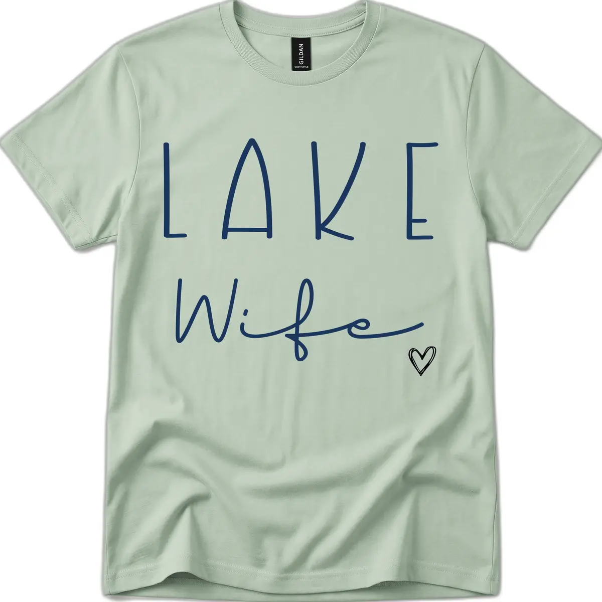 Lake Wife Typography Design T-Shirt in Sage