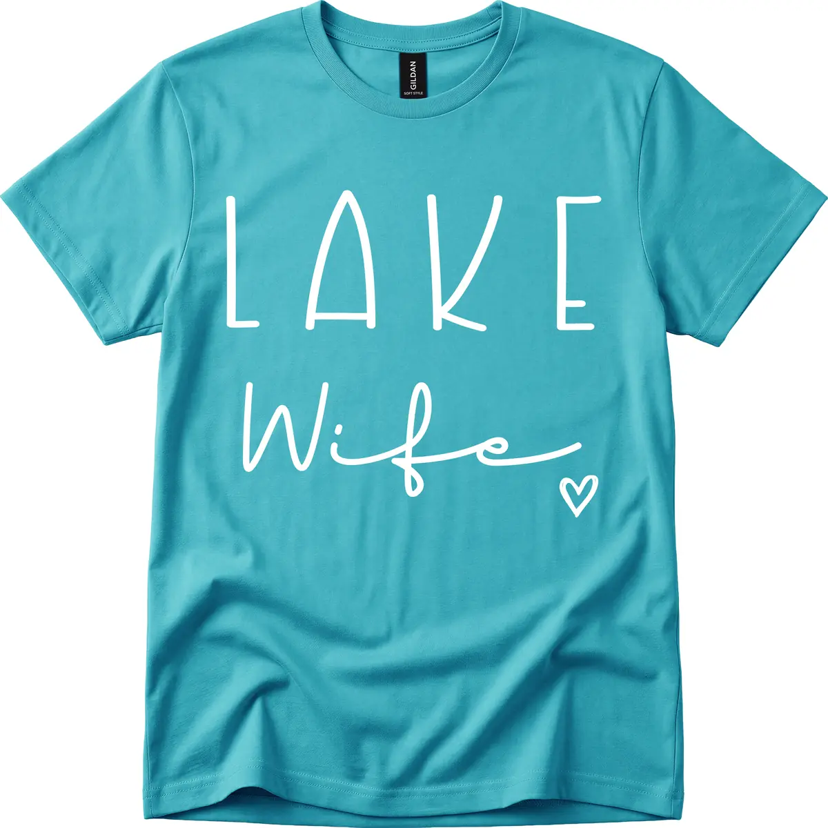 Lake Wife Typography Design T-Shirt in Tropical Blue