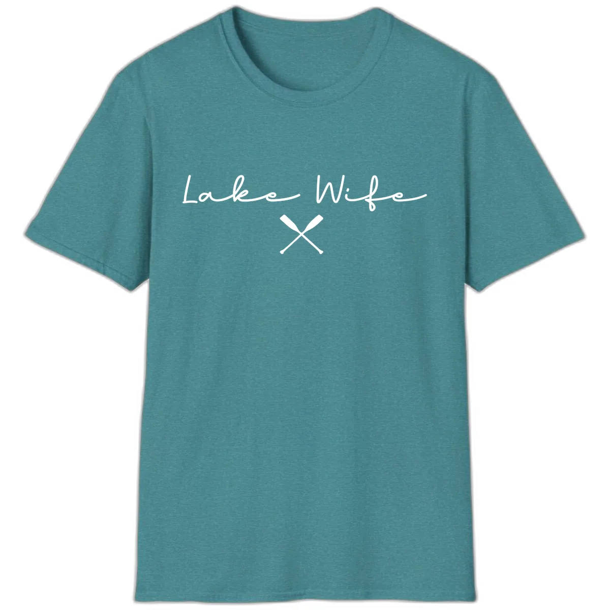Lake Wife Nautical Design T-Shirt in Heather Galapagos Blue