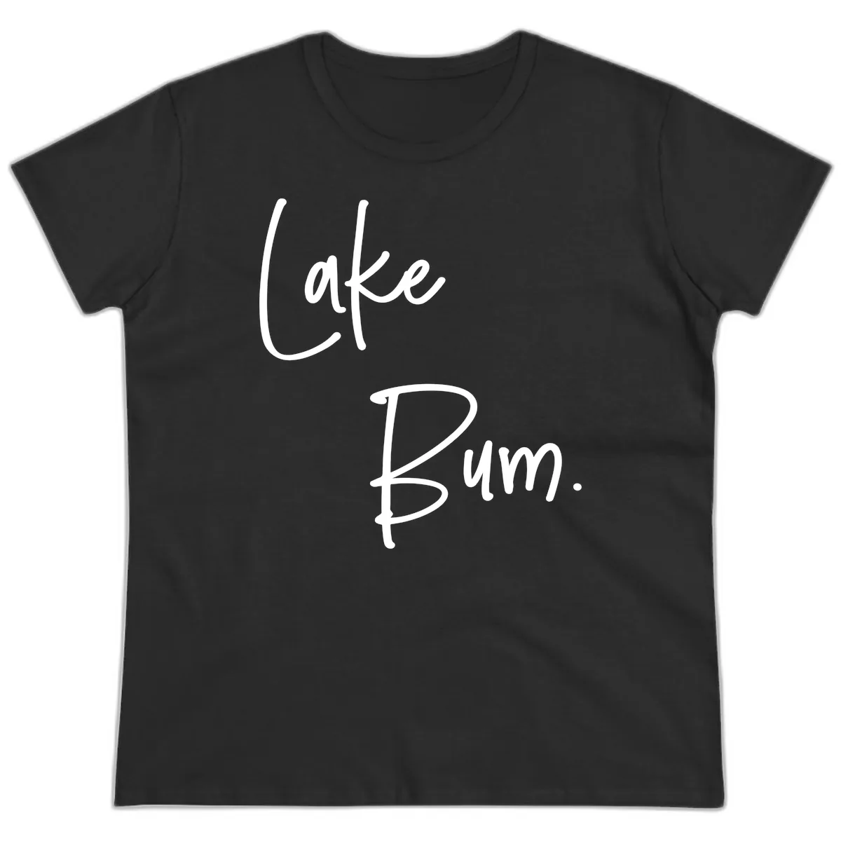 Lake Bum Script Design Ladies Tee in Black