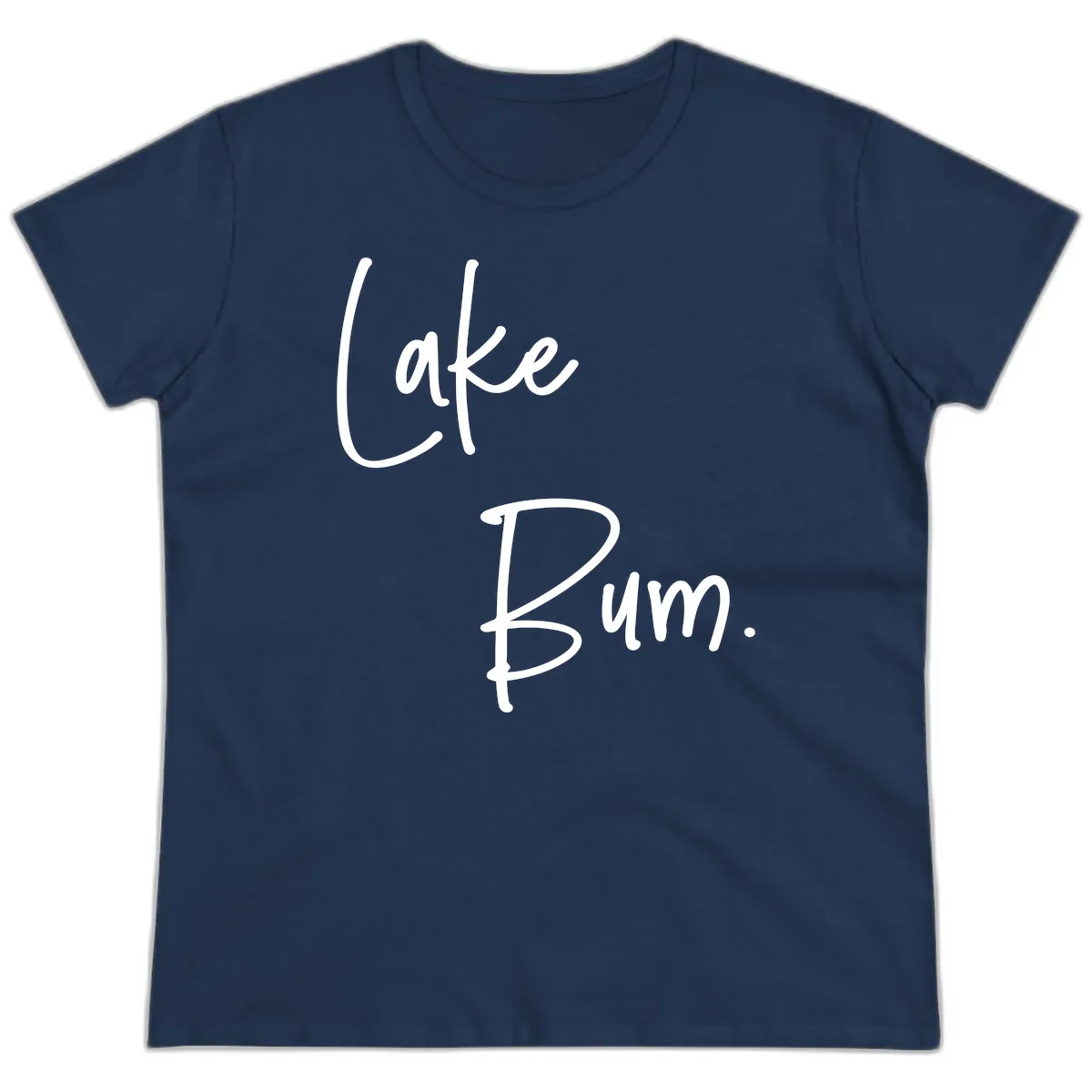 Lake Bum Script Design Ladies Tee in Navy