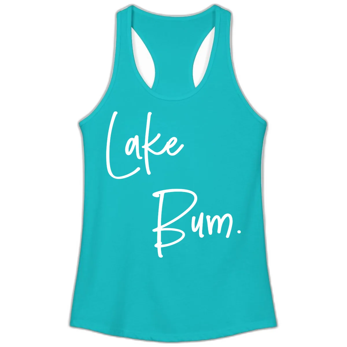 Lake Bum Script Design Ladies Tank in Tahiti Blue