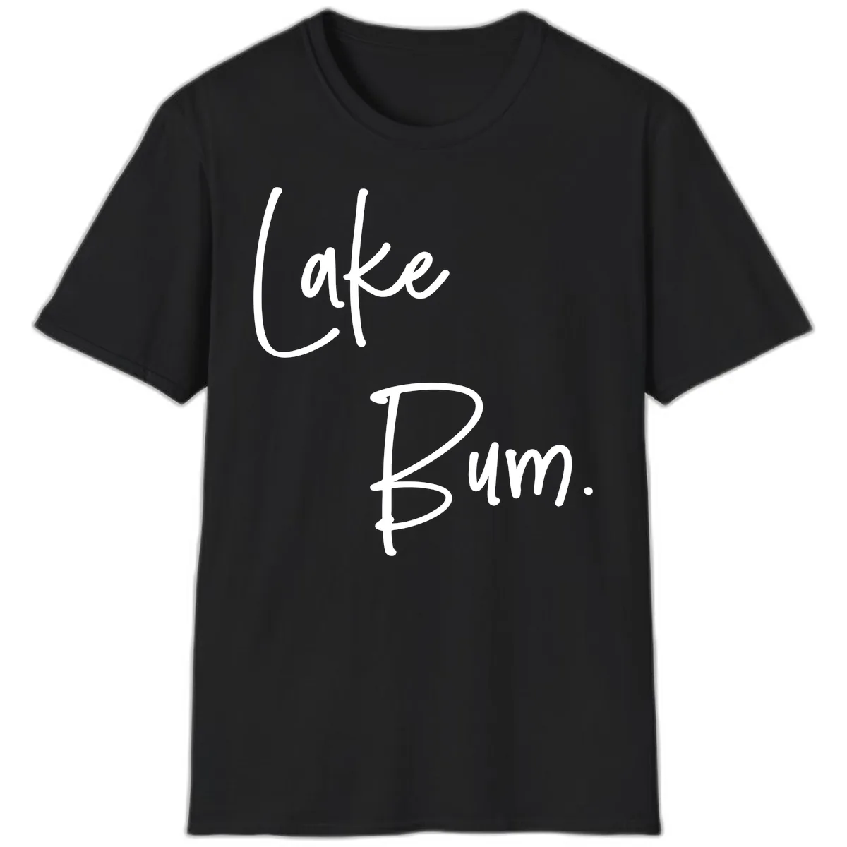 Lake Bum Script Design T-Shirt in Black