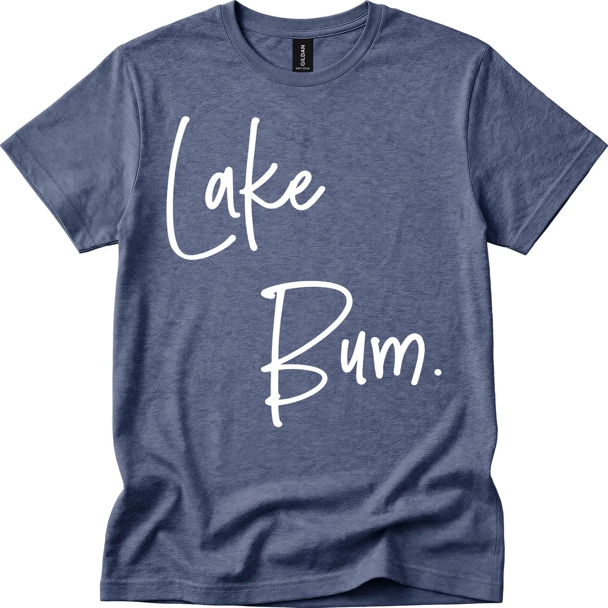 Lake Bum Script Design T-Shirt in Heather Navy