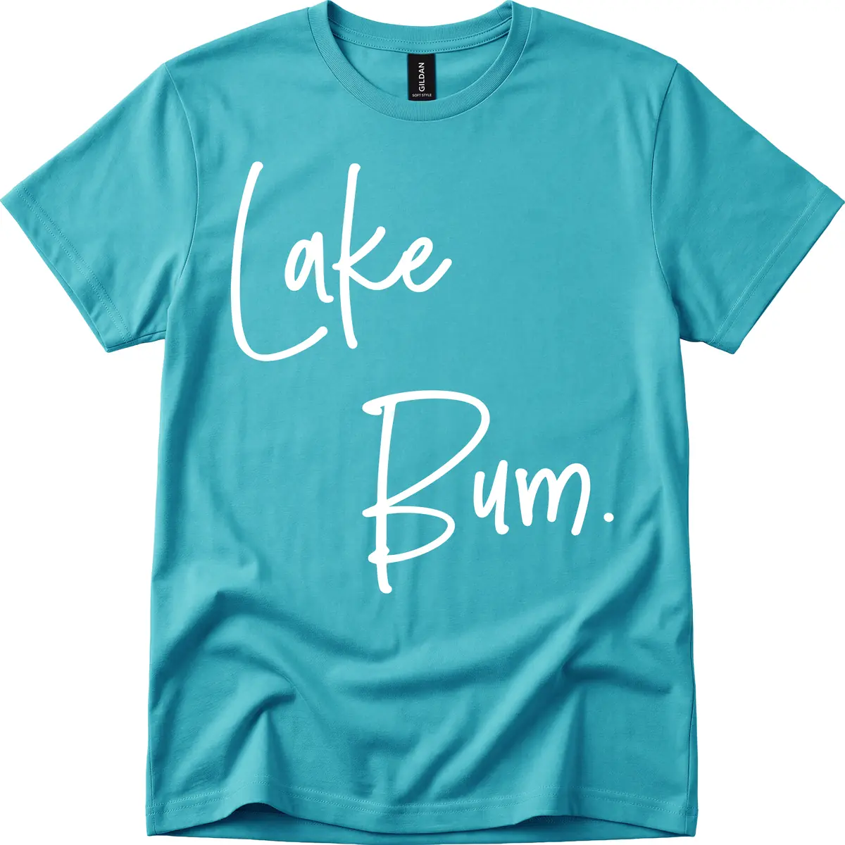 Lake Bum Script Design T-Shirt in Tropical Blue