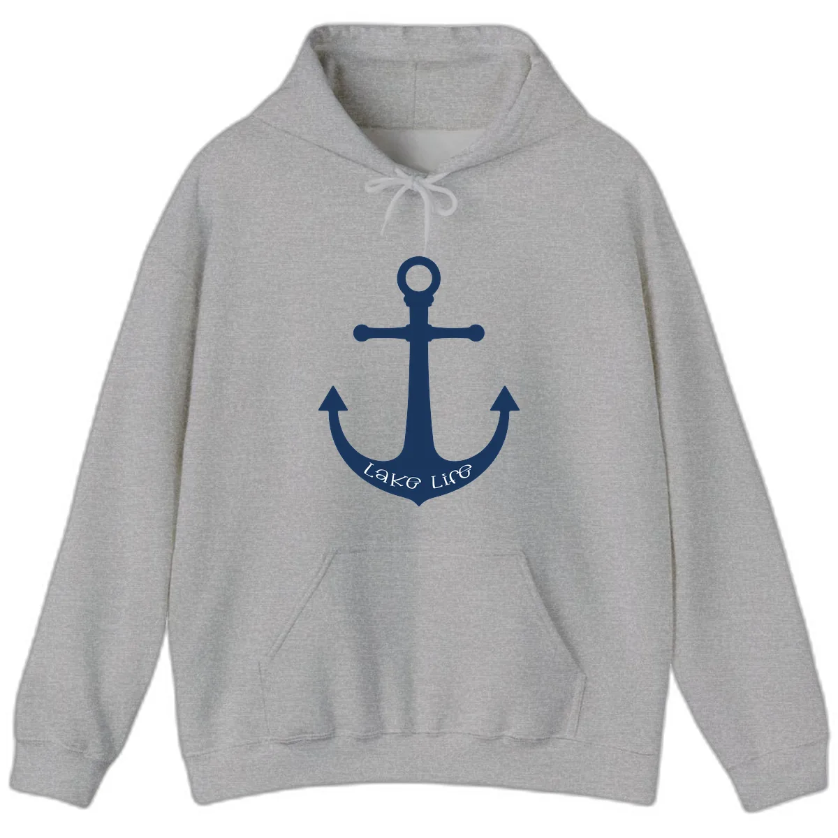 Lake Life Anchor Design Hoodie in Sport Grey