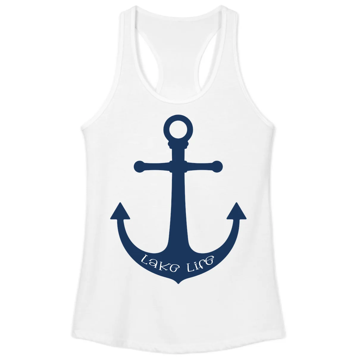 Lake Life Anchor Design Ladies Tank in White
