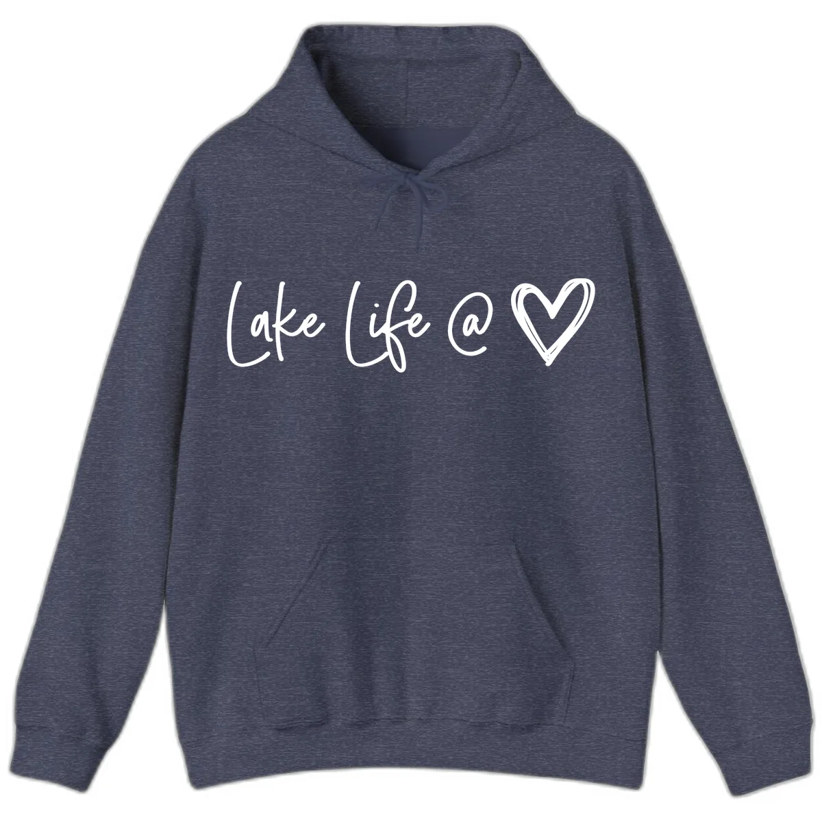 Lake Life Heart Hoodie in Heather Sport Dark Navy