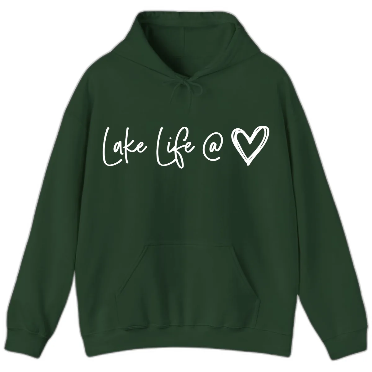 Lake Life Heart Hoodie in Forest Green