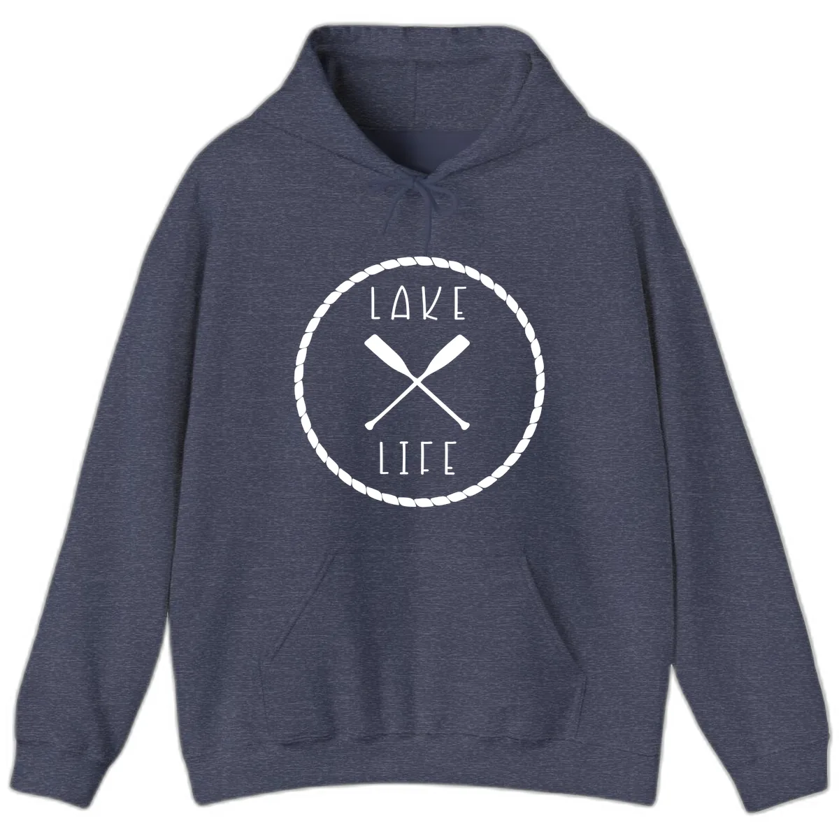 Lake Life Oar Badge Design Hoodie in Heather Sport Dark Navy