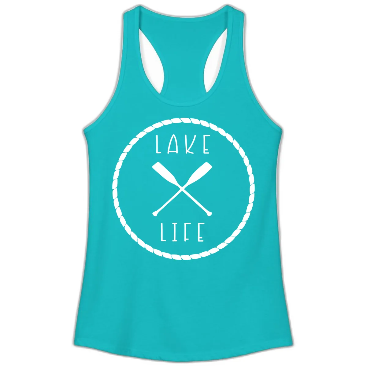 Lake Life Oar Badge Design Ladies Tank in Tahiti Blue