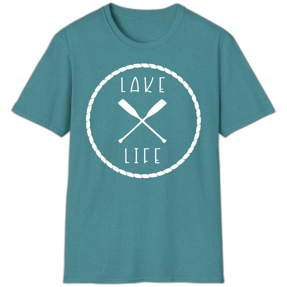 Lake Life Oar Badge Design T-Shirt in Heather Galapagos Blue