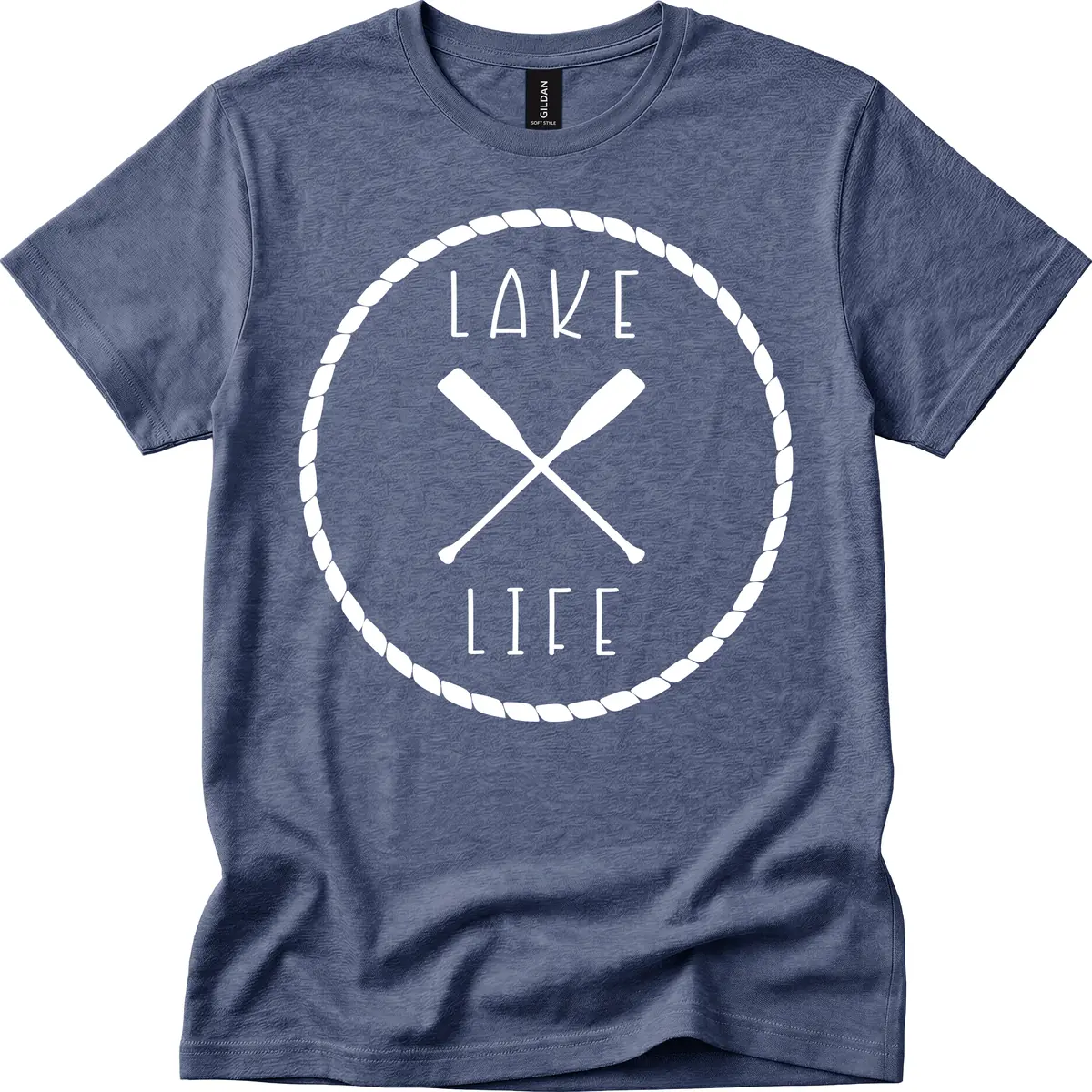 Lake Life Oar Badge Design T-Shirt in Heather Navy