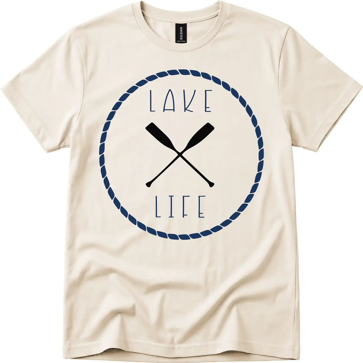 Lake Life Oar Badge Design T-Shirt in Natural
