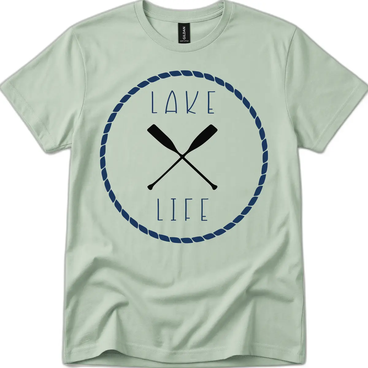 Lake Life Oar Badge Design T-Shirt in Sage