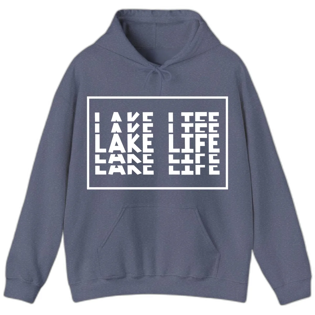I Love Lake Life Typography Design Hoodie in Heather Navy