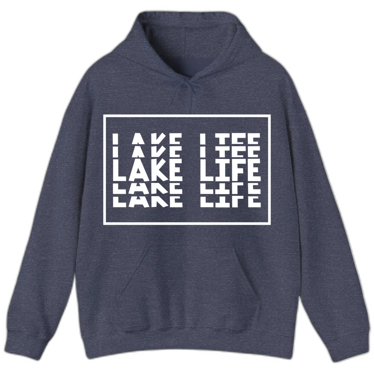 I Love Lake Life Typography Design Hoodie in Heather Sport Dark Navy