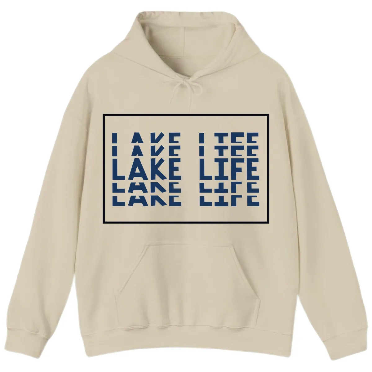 I Love Lake Life Typography Design Hoodie in Sand
