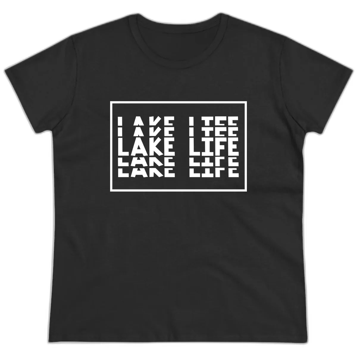I Love Lake Life Typography Design Ladies Tee in Black
