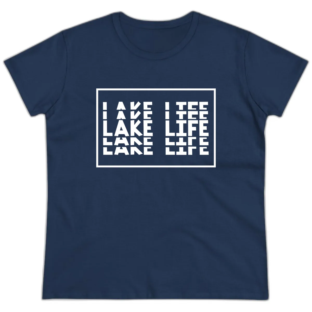 I Love Lake Life Typography Design Ladies Tee in Navy