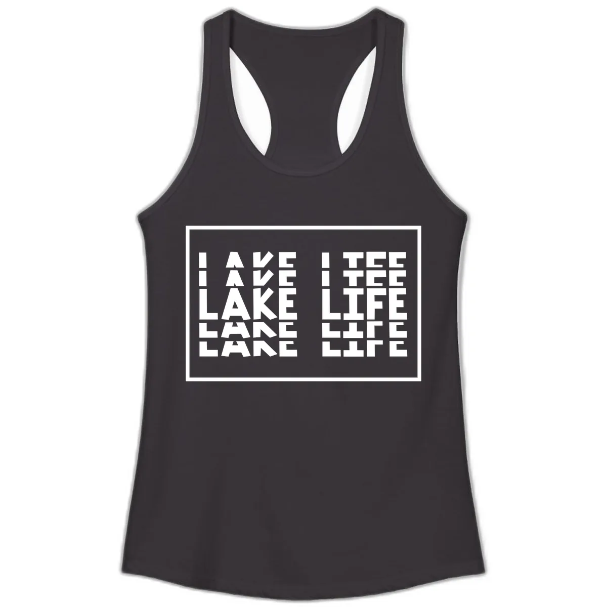 I Love Lake Life Typography Design Ladies Tank in Black