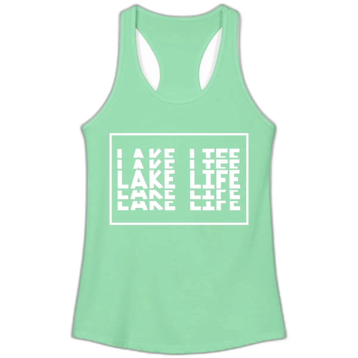 I Love Lake Life Typography Design Ladies Tank in Solid Mint