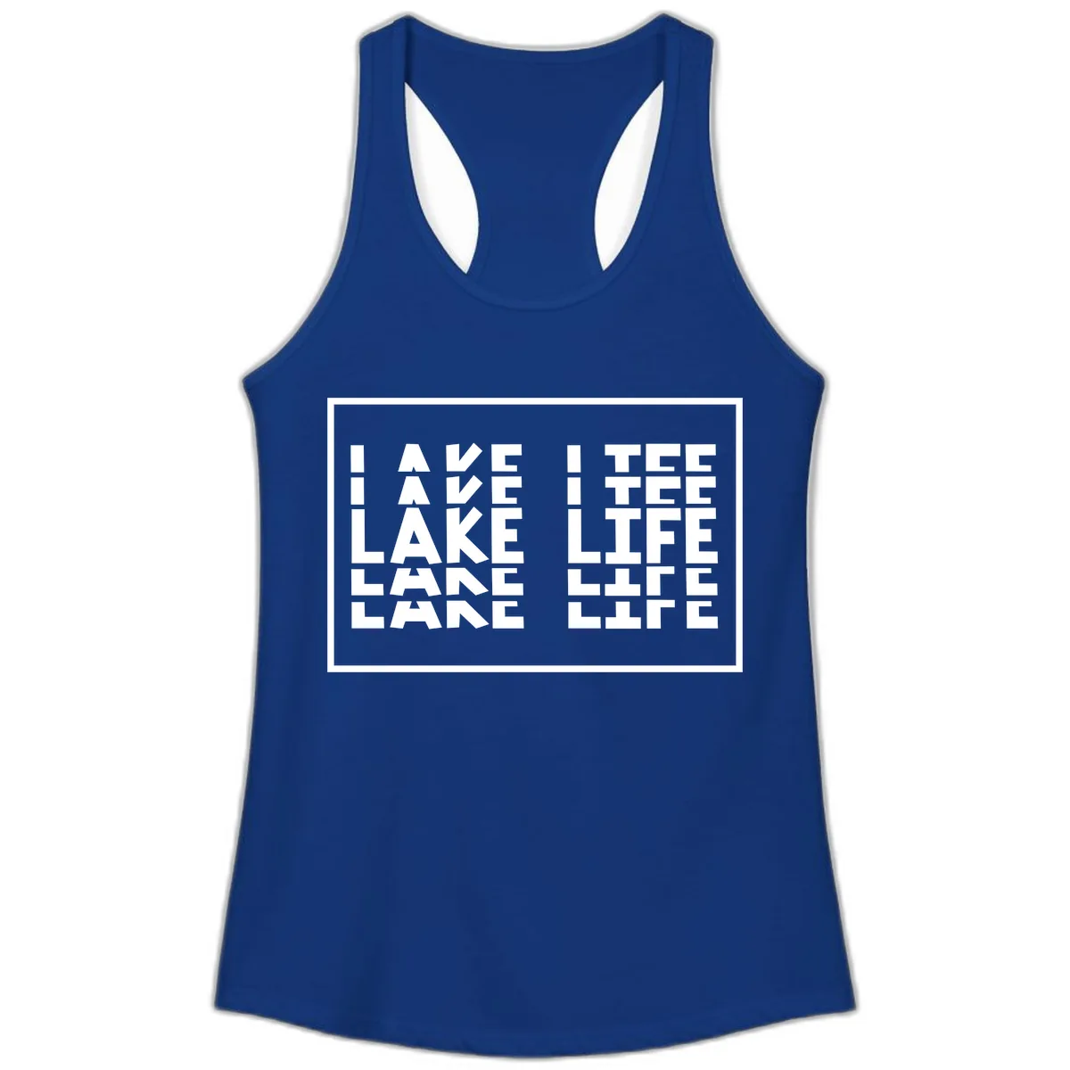 I Love Lake Life Typography Design Ladies Tank in Solid Royal
