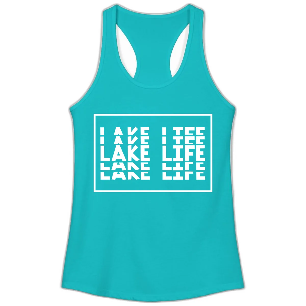 I Love Lake Life Typography Design Ladies Tank in Tahiti Blue