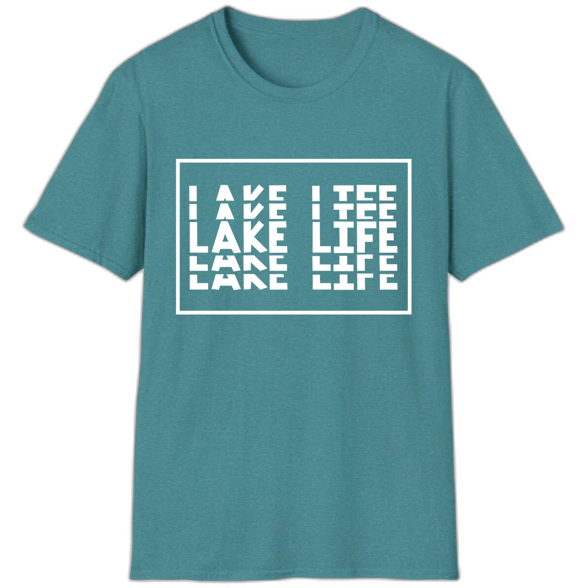 I Love Lake Life Typography Design T-Shirt in Heather Galapagos Blue