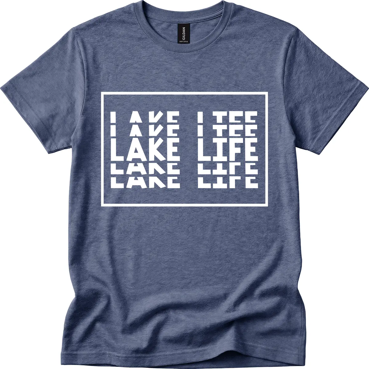 I Love Lake Life Typography Design T-Shirt in Heather Navy