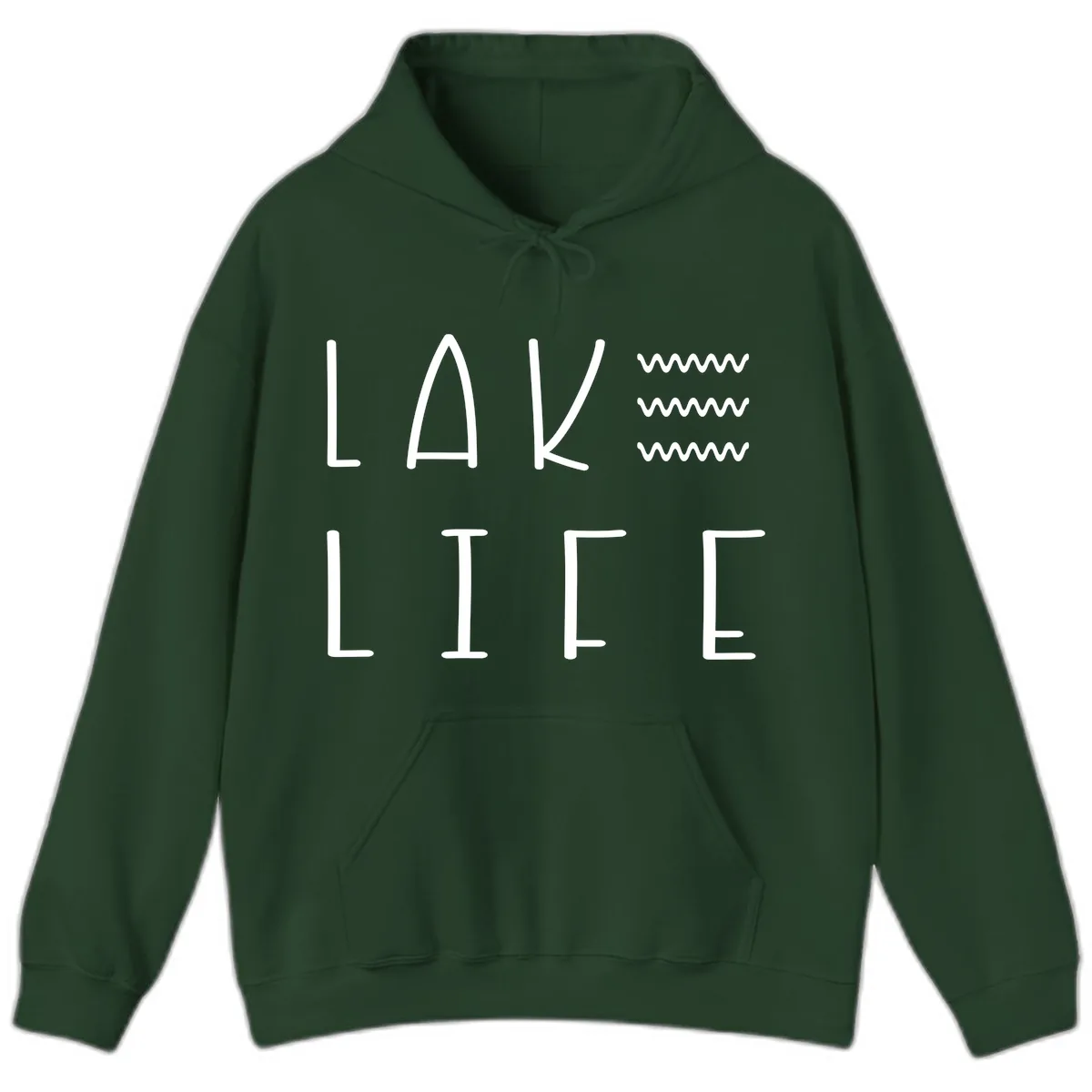 Lake Life Wavy Lines Hoodie in Forest Green
