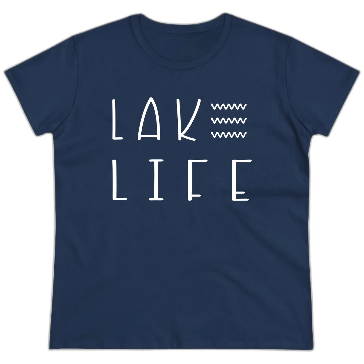 Lake Life Wavy Lines Ladies Tee in Navy