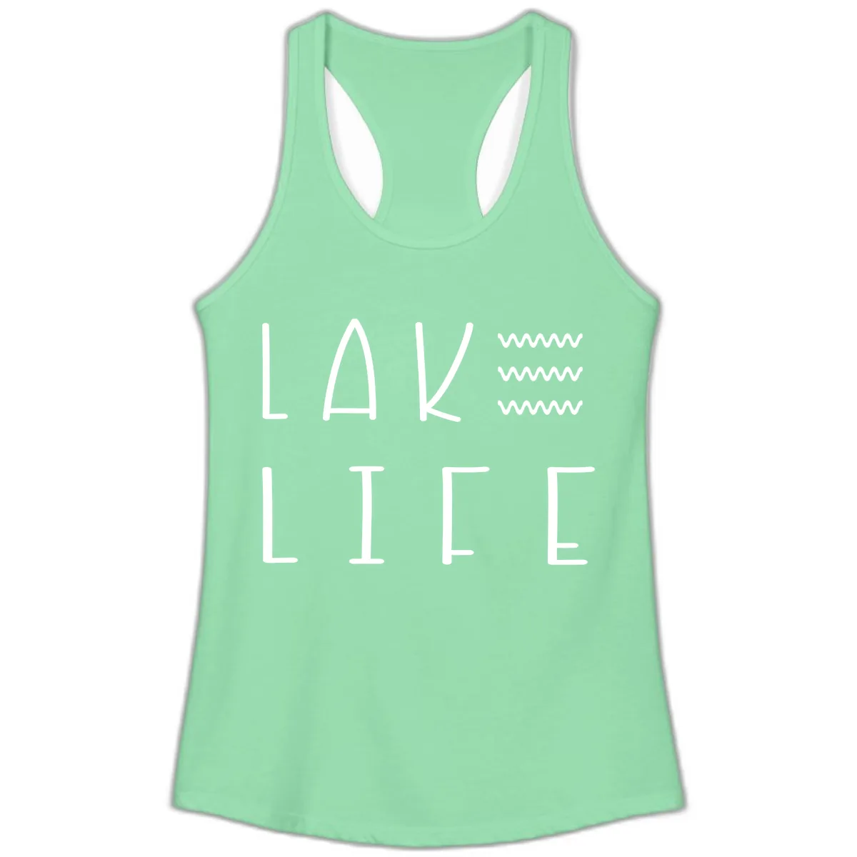 Lake Life Wavy Lines Ladies Tank in Solid Mint