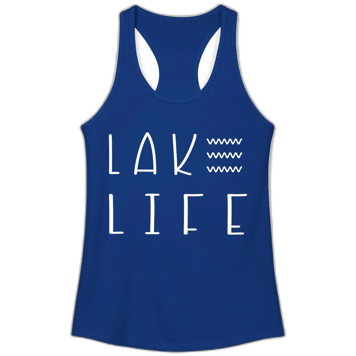Lake Life Wavy Lines Ladies Tank in Solid Royal