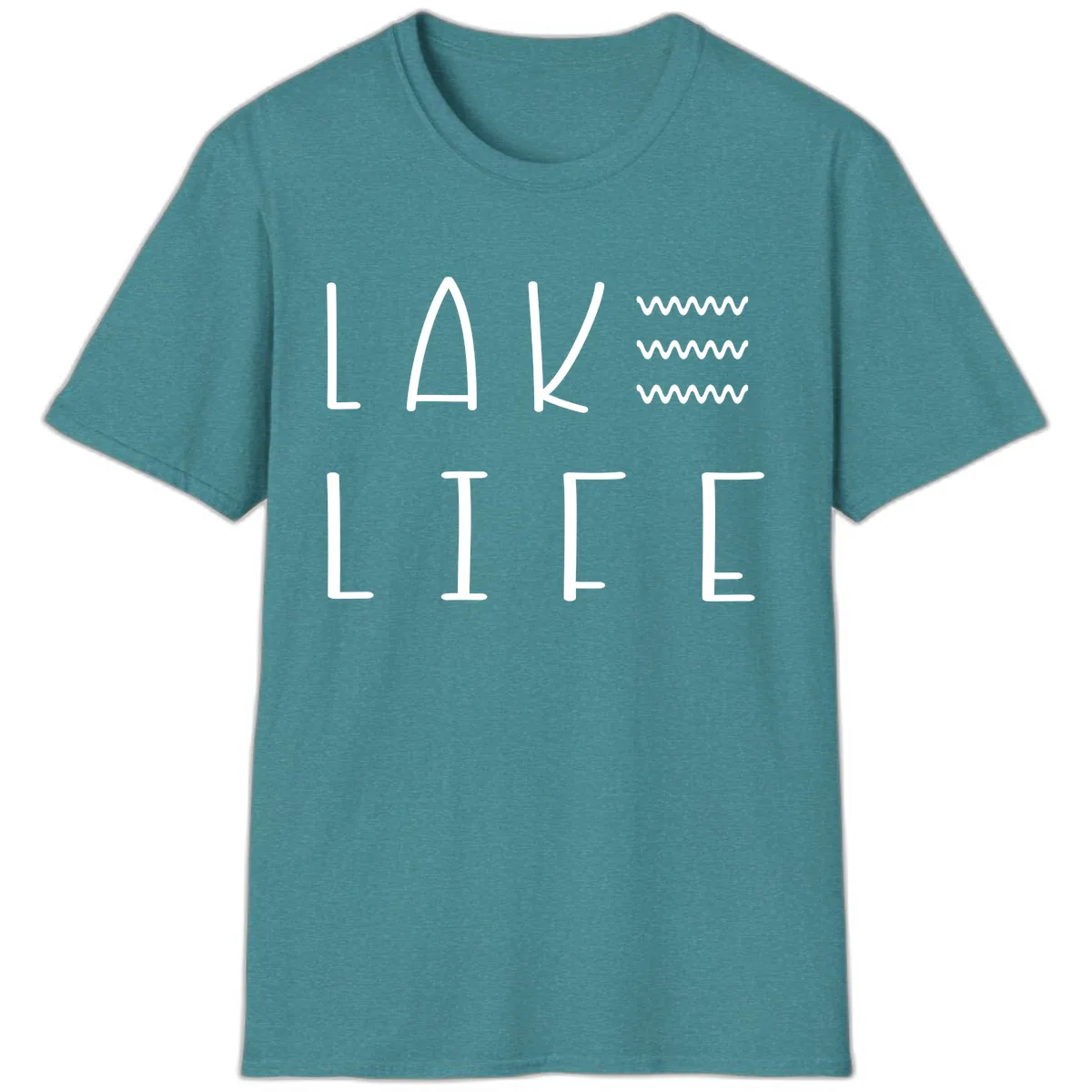 Lake Life Wavy Lines T-Shirt in Heather Galapagos Blue